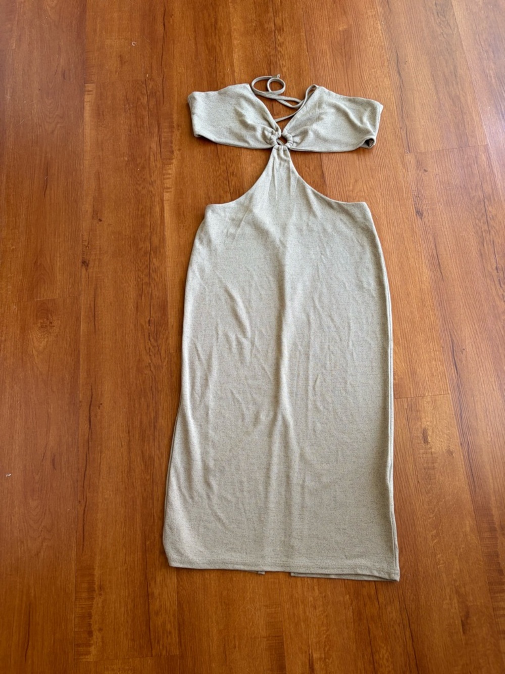Backless Knot Halter Maxi Dress in Light Taupe